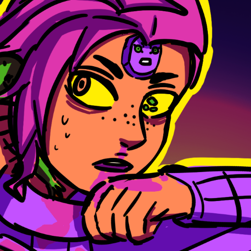 Drawing of a boy with pink hair