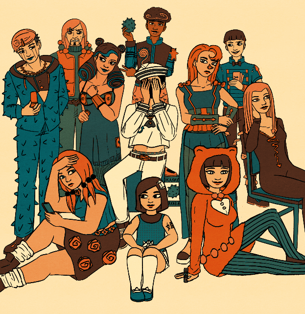 Drawing of a gathering of people