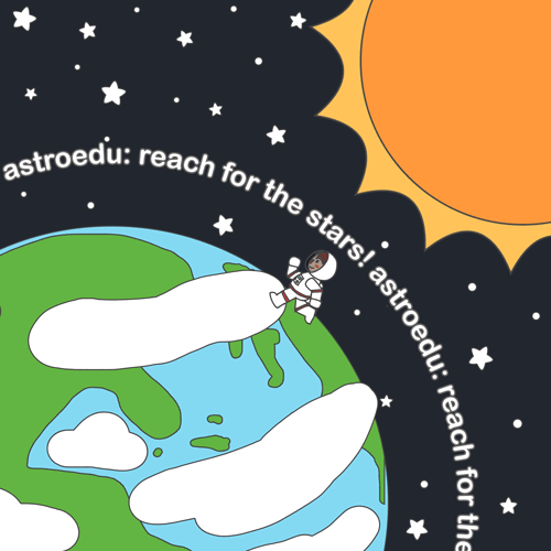 Animation in a childlike style of an astronaut running on a globe