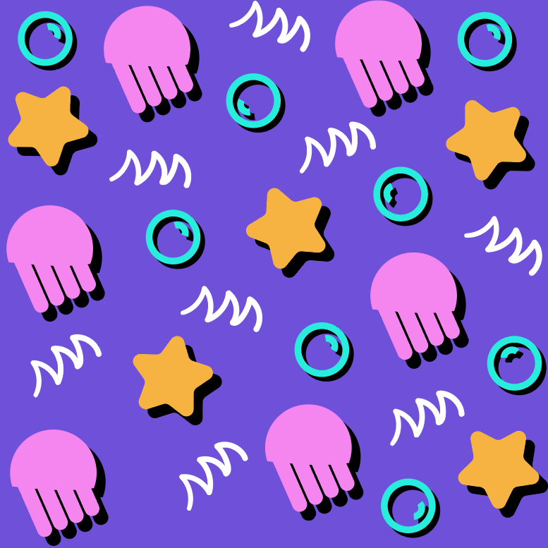 90s pattern of jellyfish, stars, and bubbles